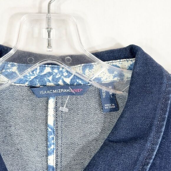 Isaac Mizrahi Medium Denim Jacket Navy Blue Hot Pink Accents Button Down 302 - Picture 7 of 8